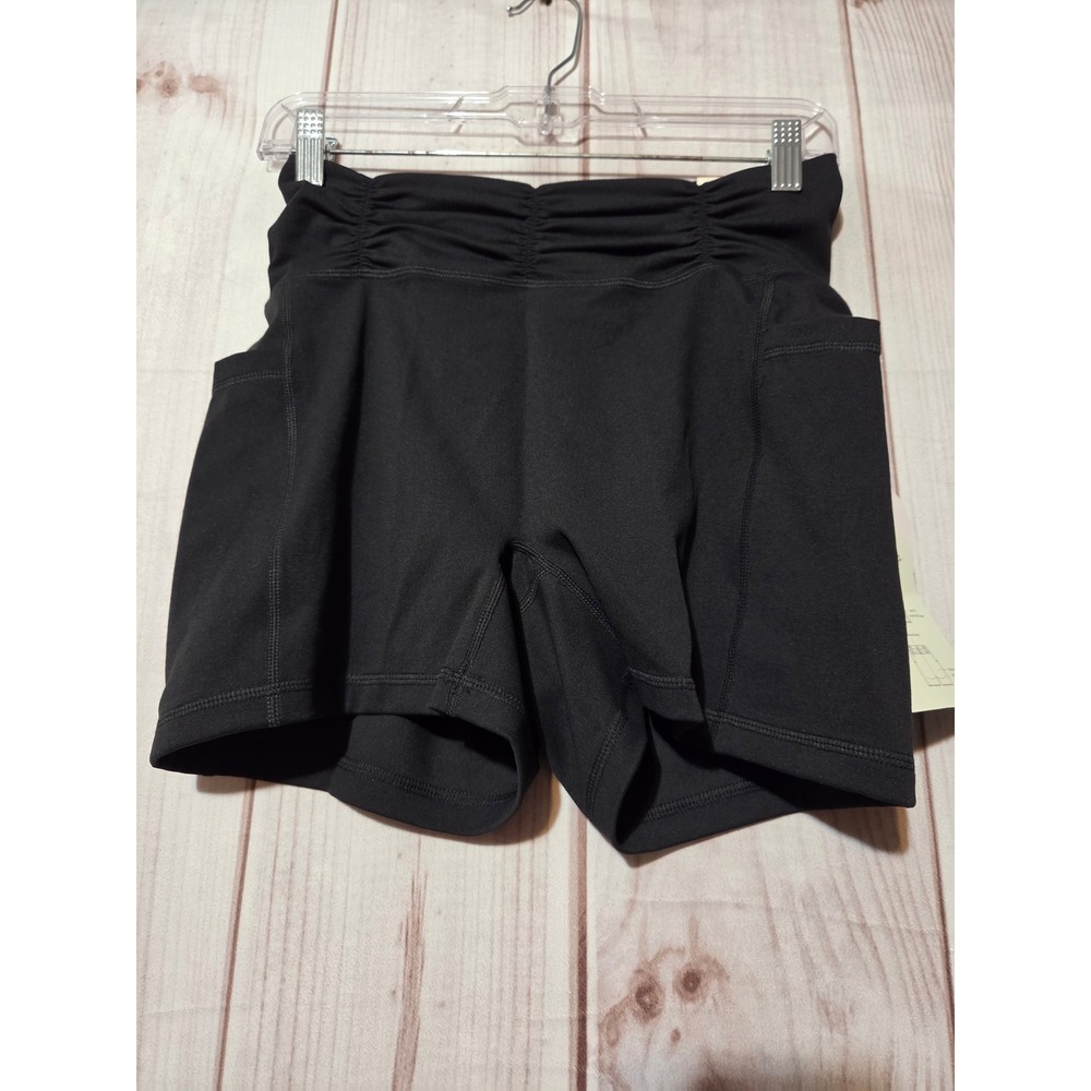 Blogilates Ruched Waist Shorts Black High Rise Athletic Pockets Size L NEW